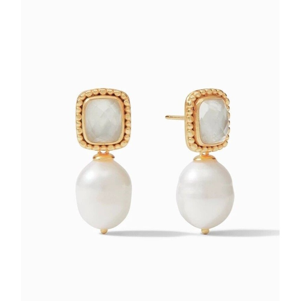 NWOT. $175 Julie Vos  Earrings in Clear Crystal and Pearls